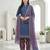 Blue printed cotton blend stitched geometric print salwar kurta dupatta for women