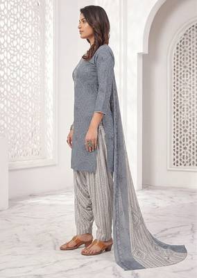 Grey printed cotton blend stitched bandhani print salwar kurta dupatta for women 3