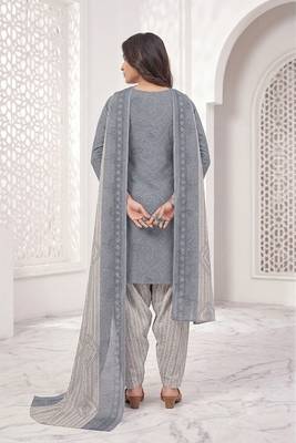 Grey printed cotton blend stitched bandhani print salwar kurta dupatta for women 4