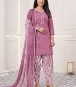 Pink printed cotton blend stitched bandhani print salwar kurta dupatta for women