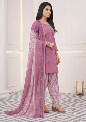 Pink printed cotton blend stitched bandhani print salwar kurta dupatta for women 2