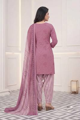 Pink printed cotton blend stitched bandhani print salwar kurta dupatta for women 4