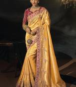 mustard gold silk blend saree with rich zari & traditional embroidery