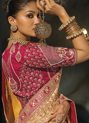 mustard gold silk blend saree with rich zari & traditional embroidery 4