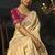beige silk blend saree with cutdana border & embroidered blouse