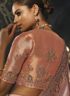 peach silk blend saree with floral embroidered scalloped border 4