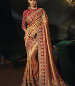 copper gold silk blend saree with red zardozi border