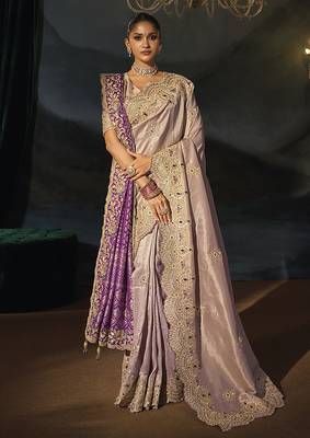 light lilac & purple silk blend saree with scalloped zardozi border 1