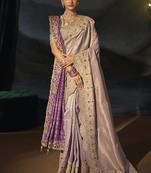 light lilac & purple silk blend saree with scalloped zardozi border