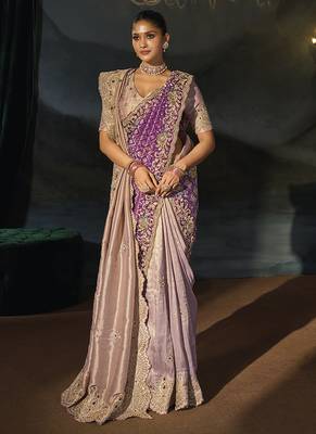 light lilac & purple silk blend saree with scalloped zardozi border 2