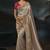 grey silk blend saree with gold border & contrast blouse