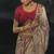 grey silk blend saree with gold border & contrast blouse