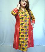 Yellow Kalamkari Handblock Printed Cotton Knee-Length kurti