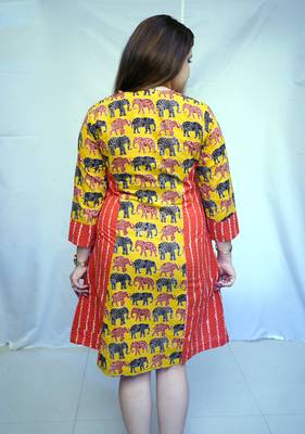 Yellow Kalamkari Handblock Printed Cotton Knee-Length kurti 2