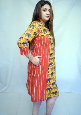 Yellow Kalamkari Handblock Printed Cotton Knee-Length kurti 3