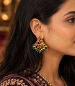 Gold plated ruby green beaded pearl chandbali earrings for women