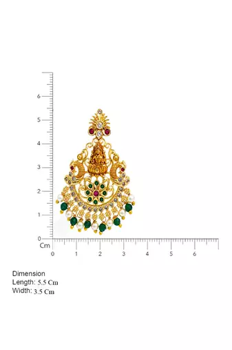 Gold plated lakshmi temple earrings with ruby green stones & pearl beads- green