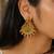 Gold plated lakshmi temple earrings with ruby green stones & pearl beads - red