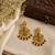 Gold plated lakshmi temple earrings with ruby green stones & pearl beads - red