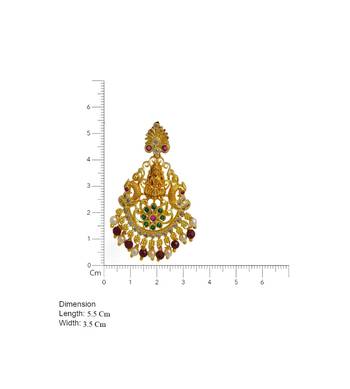 Gold plated lakshmi temple earrings with ruby green stones & pearl beads - red 4