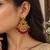 Traditional gold-plated kundan chandbali earrings with red beads & pearls