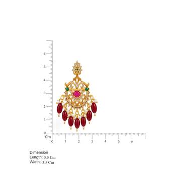 Traditional gold-plated kundan chandbali earrings with red beads & pearls 3