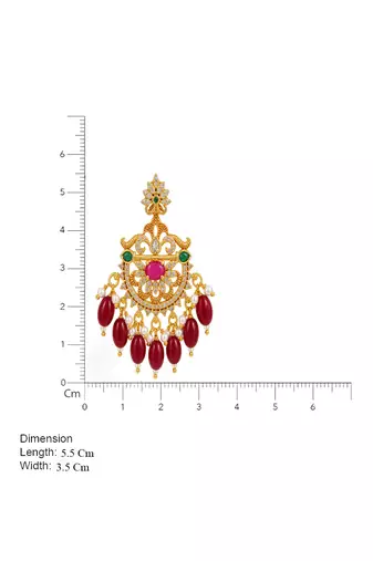Traditional gold-plated kundan chandbali earrings with red beads & pearls