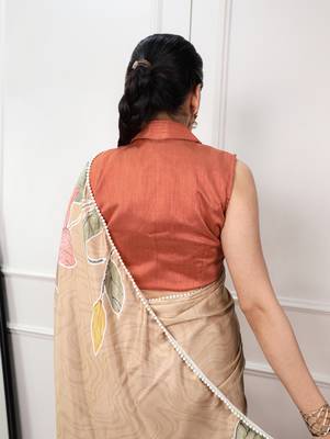 chiku festive & party wear digital printed satin saree with pearl border 3