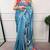 sky blue festive & party wear digital printed satin saree with pearl border