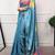 sky blue festive & party wear digital printed satin saree with pearl border