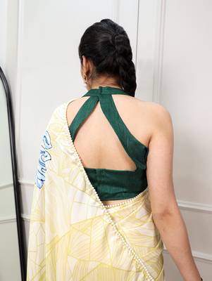 lemon festive & party wear digital printed satin saree with pearl border 3