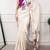 off white festive & party wear digital printed satin saree with pearl border