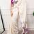 off white festive & party wear digital printed satin saree with pearl border