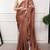 brown festive & party wear digital printed satin saree with pearl border
