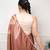 brown festive & party wear digital printed satin saree with pearl border