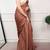 brown festive & party wear digital printed satin saree with pearl border