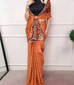 orange festive & party wear digital printed satin saree with pearl border