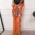 orange festive & party wear digital printed satin saree with pearl border
