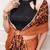 orange festive & party wear digital printed satin saree with pearl border