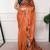 orange festive & party wear digital printed satin saree with pearl border