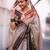 beige traditional silk blend checks saree with contrast zari weaving border & unstitched blouse piece