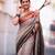 beige traditional silk blend checks saree with contrast zari weaving border & unstitched blouse piece