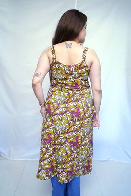 Cotton Green Kalamkari Handblock Printed Long Kurti for Women 2