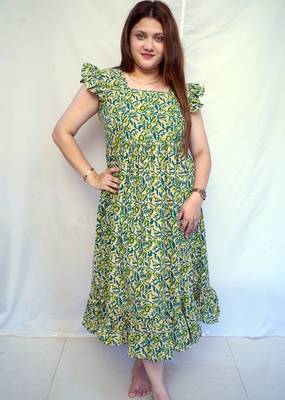 Cotton Green Kalamkari Handblock Printed Mid-Length kurti for Women 1