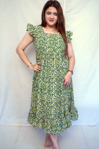 Cotton Green Kalamkari Handblock Printed Mid-Length kurti for Women