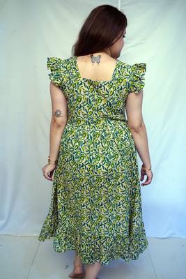 Cotton Green Kalamkari Handblock Printed Mid-Length kurti for Women 2