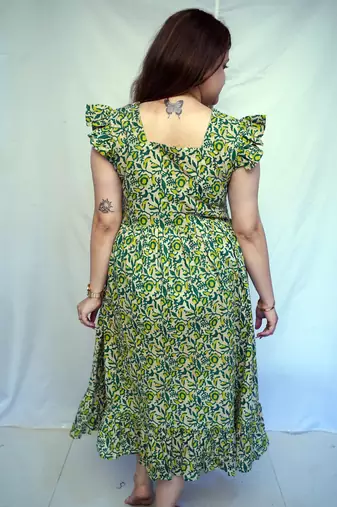 Cotton Green Kalamkari Handblock Printed Mid-Length kurti for Women
