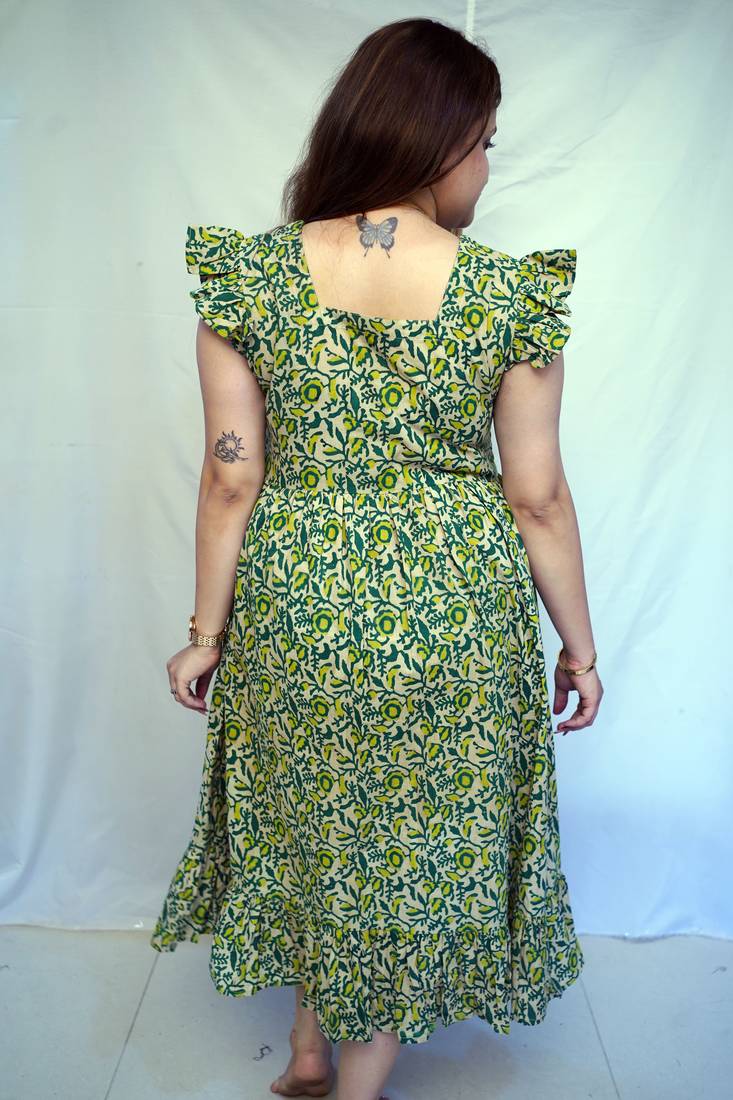Cotton Green Kalamkari Handblock Printed Mid-Length kurti for Women