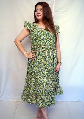 Cotton Green Kalamkari Handblock Printed Mid-Length kurti for Women 3