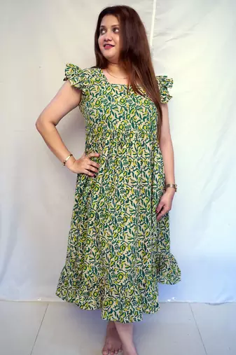 Cotton Green Kalamkari Handblock Printed Mid-Length kurti for Women